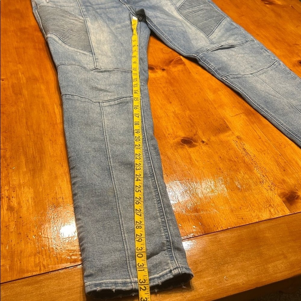 PacSun Stacked Skinny Moto Jeans Mens 36x32 Light Wash Blue Ribbed Biker Denim - Picture 5 of 10